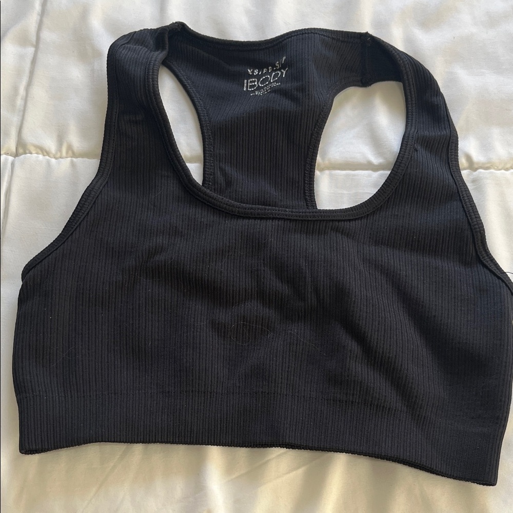 Women's Black Ribbed Sports Bra